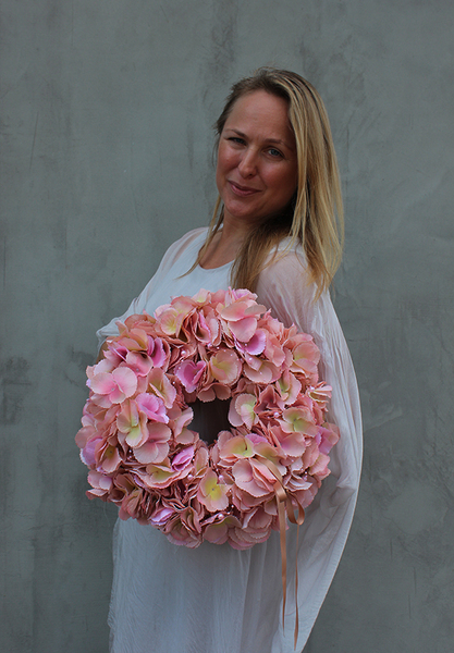 Elegancka Hortensja, wianek na drzwi, śr.35cm