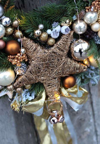Christmas Tree, świąteczny wianek na drzwi z gwiazdą, śr 50cm