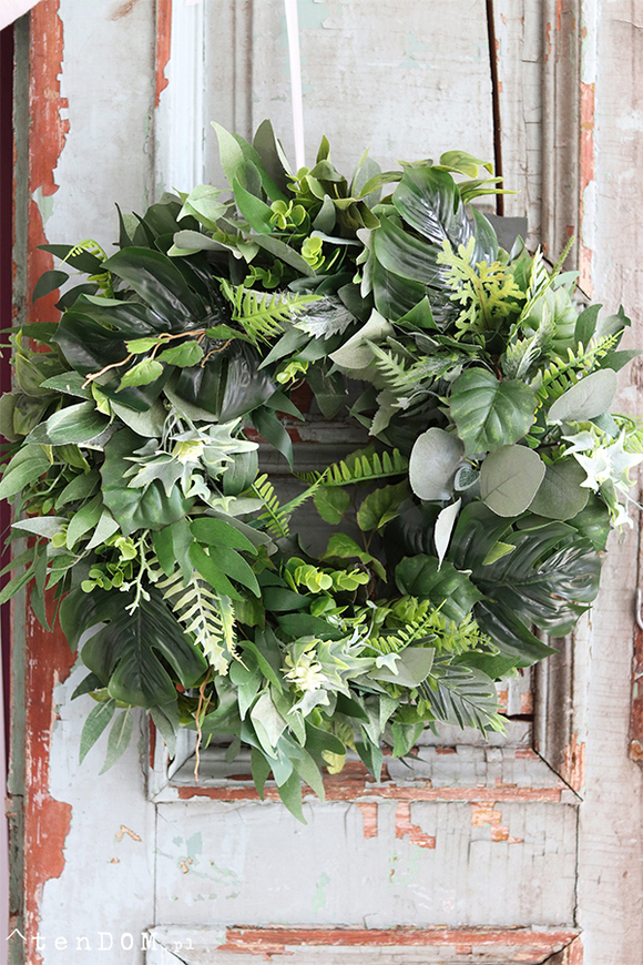 Green Leaves, zielony wianek na drzwi, śr.40cm