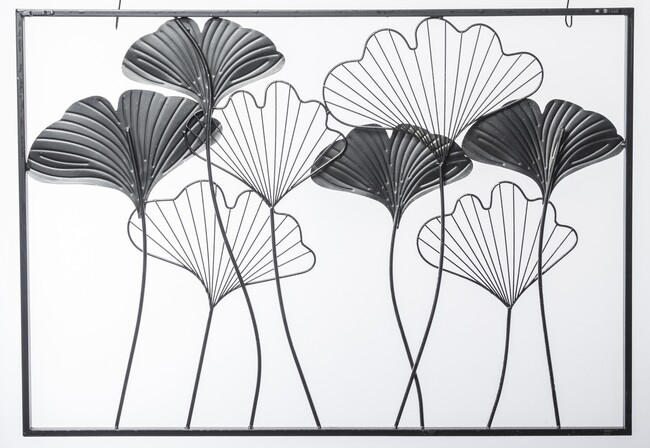 Ginko Glamour, srebrny decor ścienny z miłorzębem, wym.70x100x2.5cm