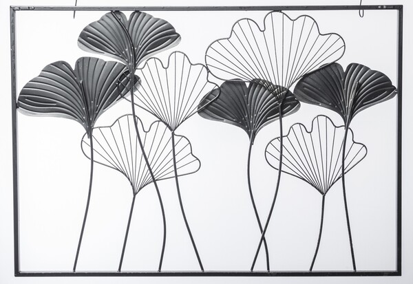 Ginko Glamour, srebrny decor ścienny z miłorzębem, wym.70x100x2.5cm