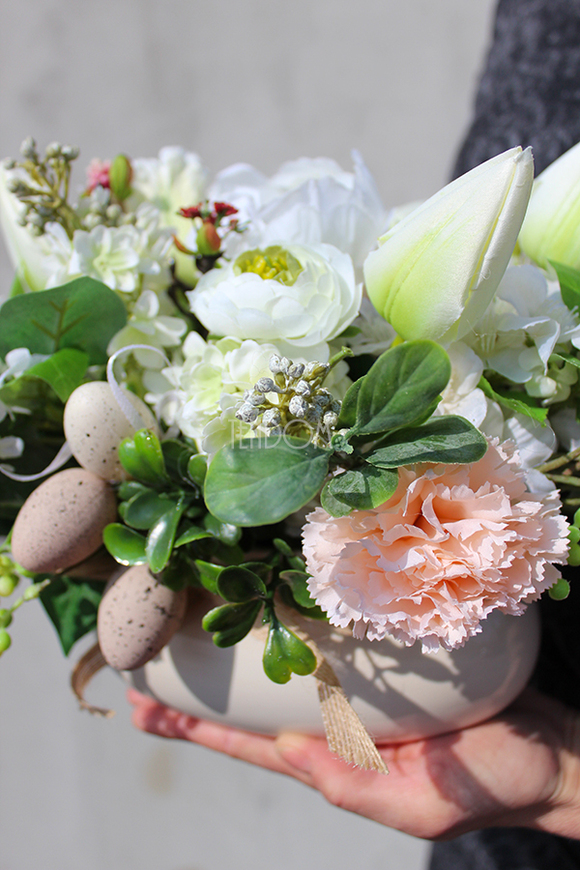 Ecru kompozycja wielkanocna, wys. 20 cm, dł. kompozycji 