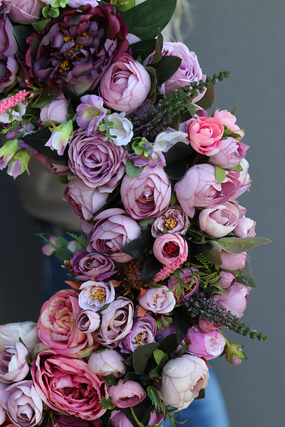 Bella Jesienna 3, duży kwiatowy wianek na drzwi, śr.63cm