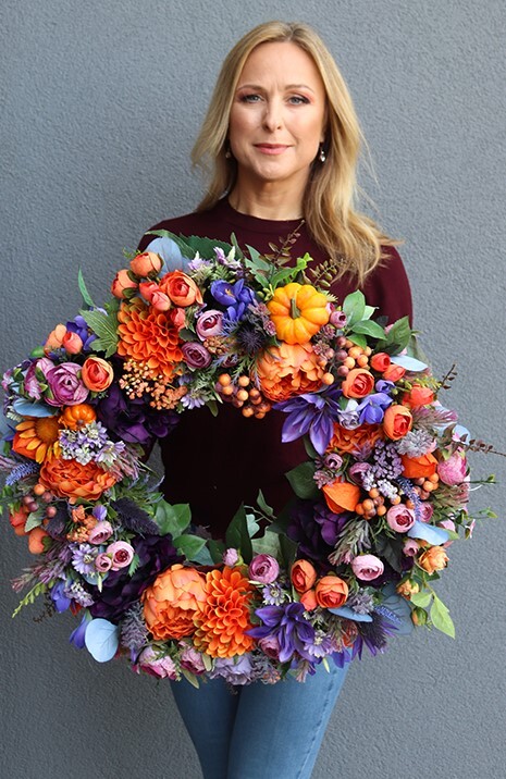 atrakcyjny kwiatowy wianek, Jesienna Harmonia, śr.57cm 