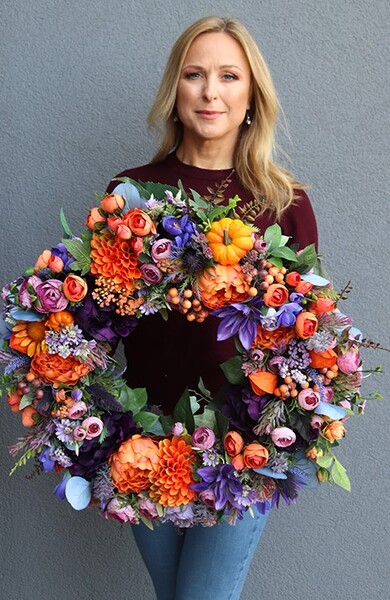 atrakcyjny kwiatowy wianek, Jesienna Harmonia, śr.57cm 