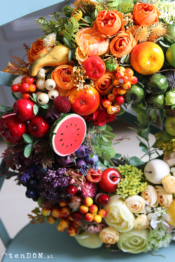 dekoracyjny wianek z owocami, Tęczowe Montello, śr.40cm  