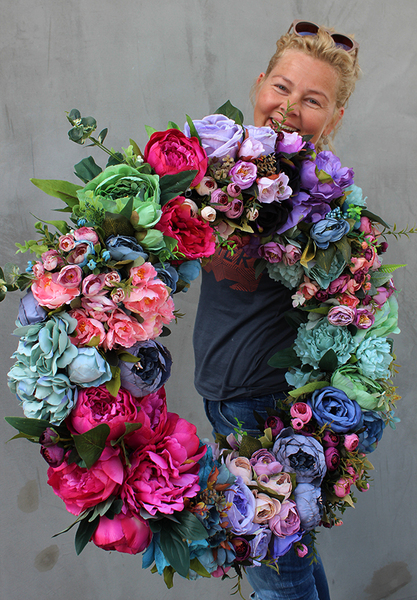 Caryca Katarzyna Pink&Violet, bardzo duży wianek na drzwi, śr.72cm 