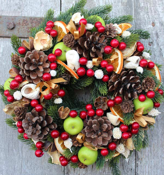 Karminowe Kulki, świąteczny wianek / dekoracja, śr.27cm