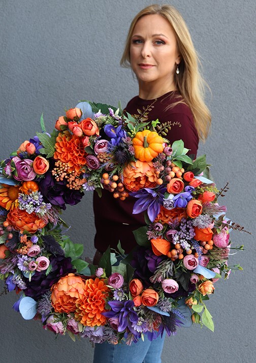 atrakcyjny kwiatowy wianek, Jesienna Harmonia, śr.57cm 