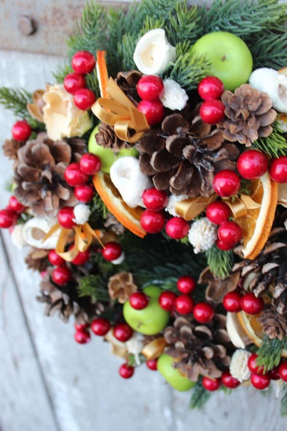 Karminowe Kulki, świąteczny wianek / dekoracja, śr.27cm