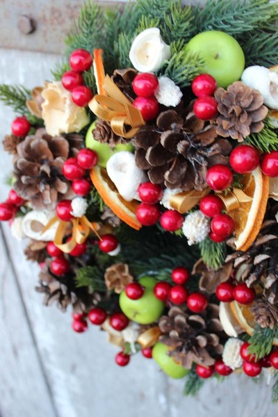 Karminowe Kulki, świąteczny wianek / dekoracja, śr.27cm