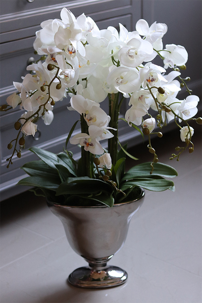 Srebrny Pałac 2, sztuczny storczyk w lustrzanej donicy, wys.70cm 