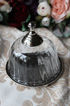 Glamour pojemnik z kloszem i lustrzaną podstawą, wym.11.5x12.5cm