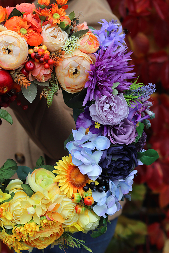 Jesienne Marzenie, radosny tęczowy wianek, śr.45cm 