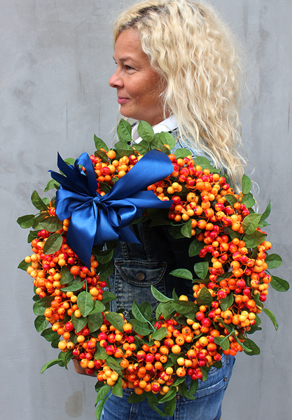 Jesień u Magdaleny Knitter 2, dekoracyjny wianek / stroik, śr.40cm