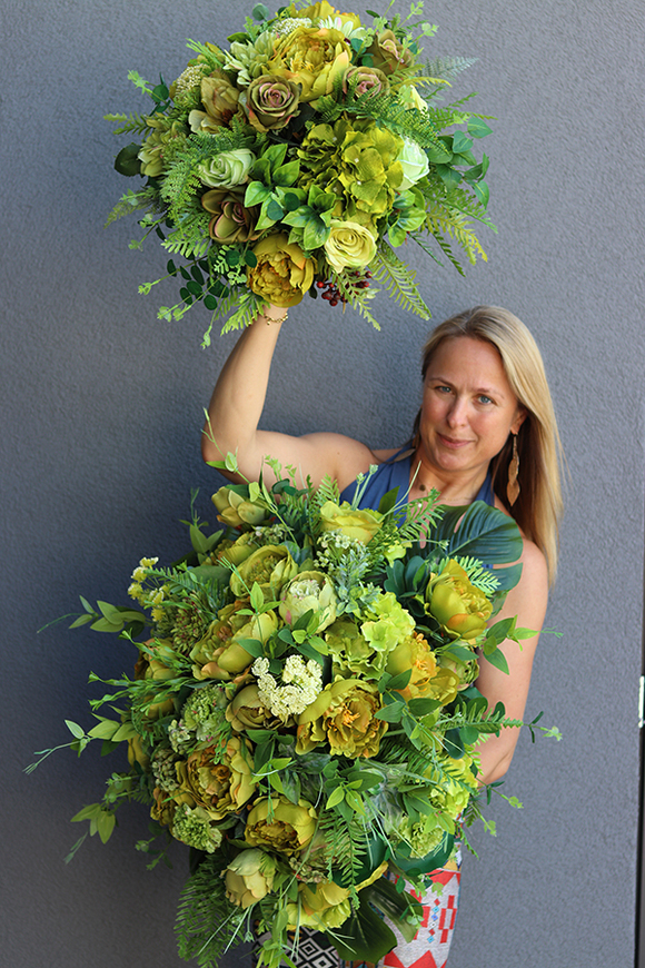 Janina Green & Gold, kompozycja z zielonych kwiatów, kpl.2szt 