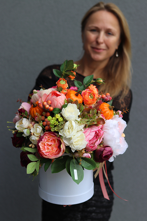 Autumn Pumpkin, flowerbox jesienny z dyniami, wys.38cm