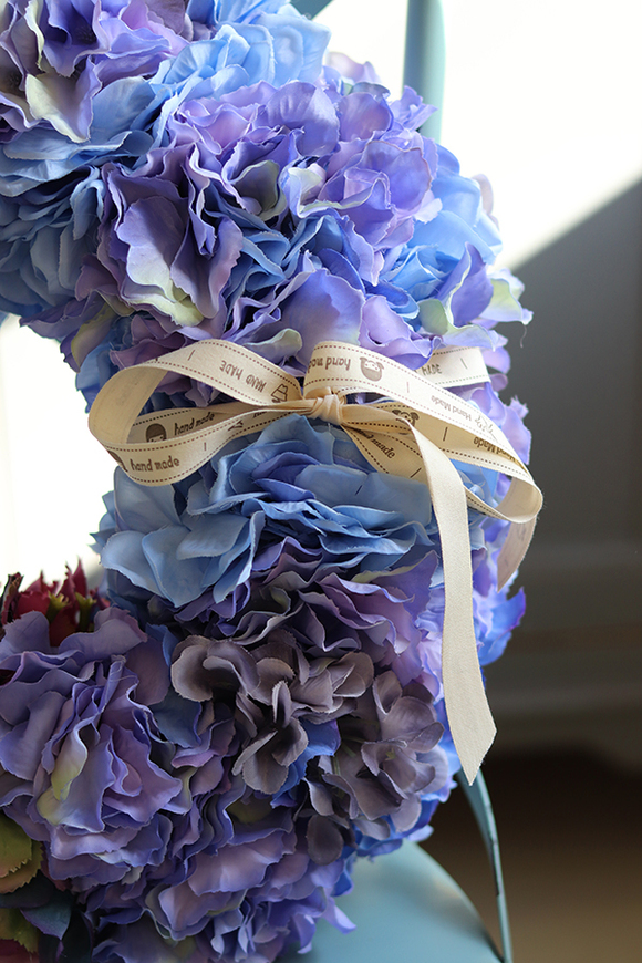 Blue Motion, bogaty wianek z hortensji, śr.39cm