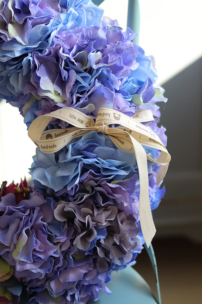 Blue Motion, bogaty wianek z hortensji, śr.39cm