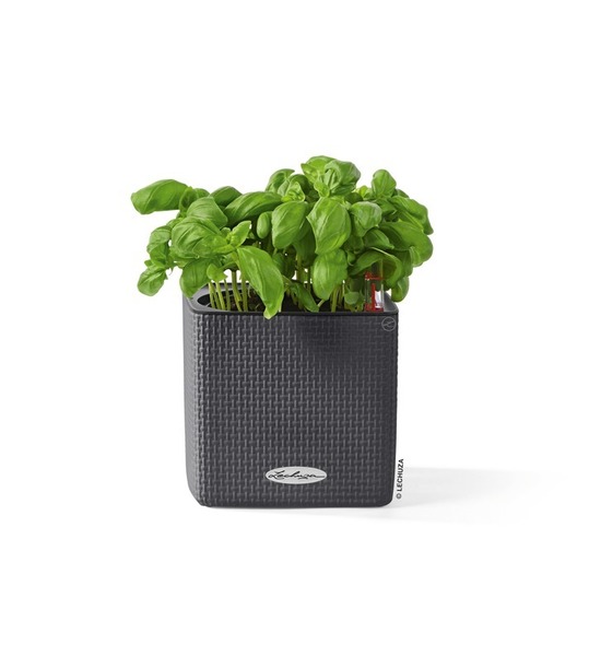 Cube, elegancka donica z nawadnianiem, szara, wym.16x17cm