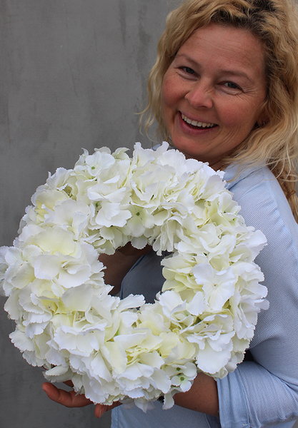 Hortensja White, wianek komunijny na drzwi lub stół, śr.30cm