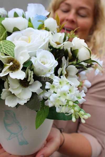 bukiet / kwiatowa kompozycja Niebieski Ptak, wys.25cm