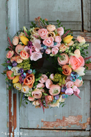 barwny kwiatowy wianek z jagodami, Georina, śr.30cm  