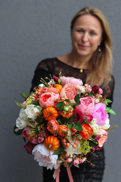 Autumn Pumpkin, flowerbox jesienny z dyniami, wys.38cm