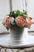 beżowy welurowy flowerbox z piwoniami, Severna Big New, wys.29cm