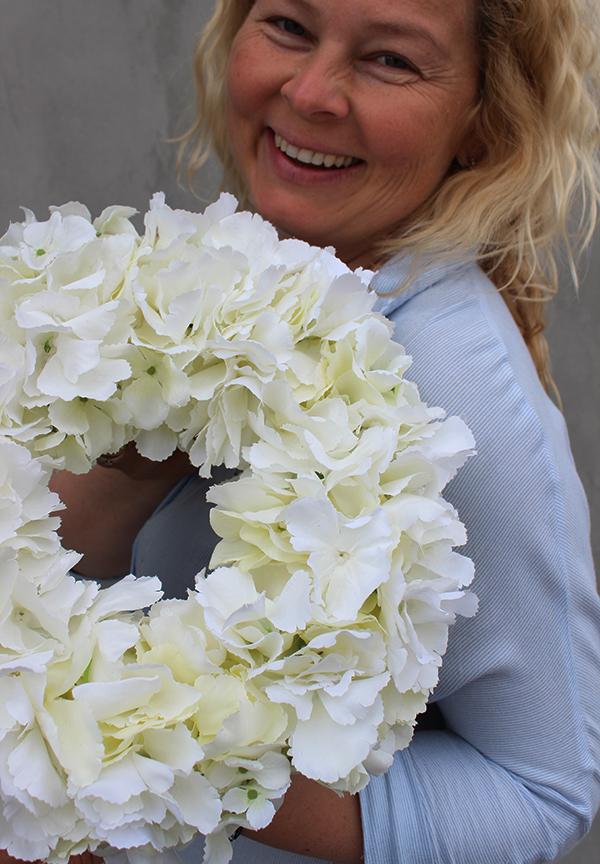 Hortensja White, wianek komunijny na drzwi lub stół, śr.30cm