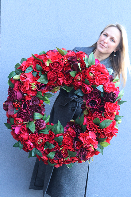 bardzo duży wianek do dekoracji, Czerwień Modern, śr.72cm