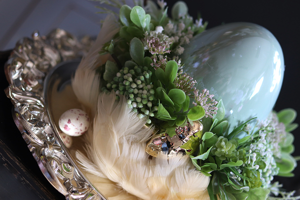 Pióra Glamour, Turkus, wielkanocny stroik, śr. 29/30cm