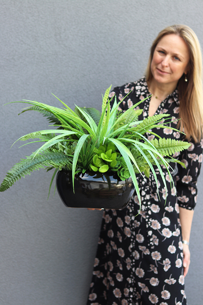 Greenera, efektowna kompozycja Sukulenty w czarnej donicy, wys.43cm
