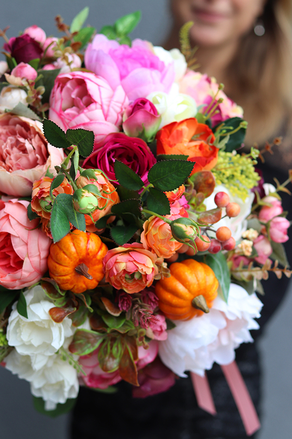 Autumn Pumpkin, flowerbox jesienny z dyniami, wys.38cm