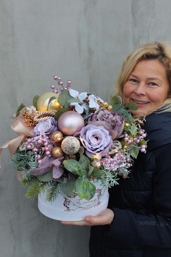 Fioletowa Zima, box świąteczny / stroik, wys.35cm