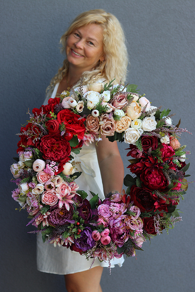 Bella Jesienna Bordo, kwiatowy wianek na drzwi, śr.52cm  