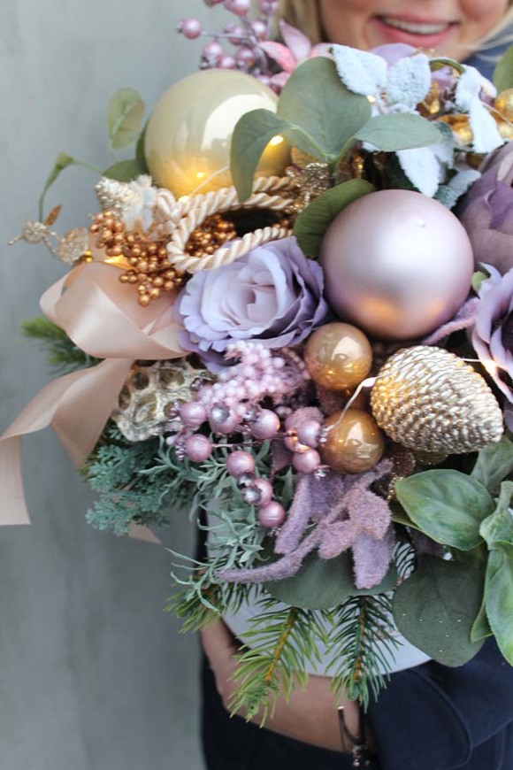 Fioletowa Zima, box świąteczny / stroik, wys.35cm 