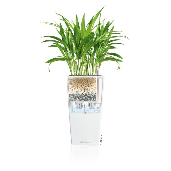 Cubico Premium, elegancka donica z nawadnianiem, srebrna, wys.56cm