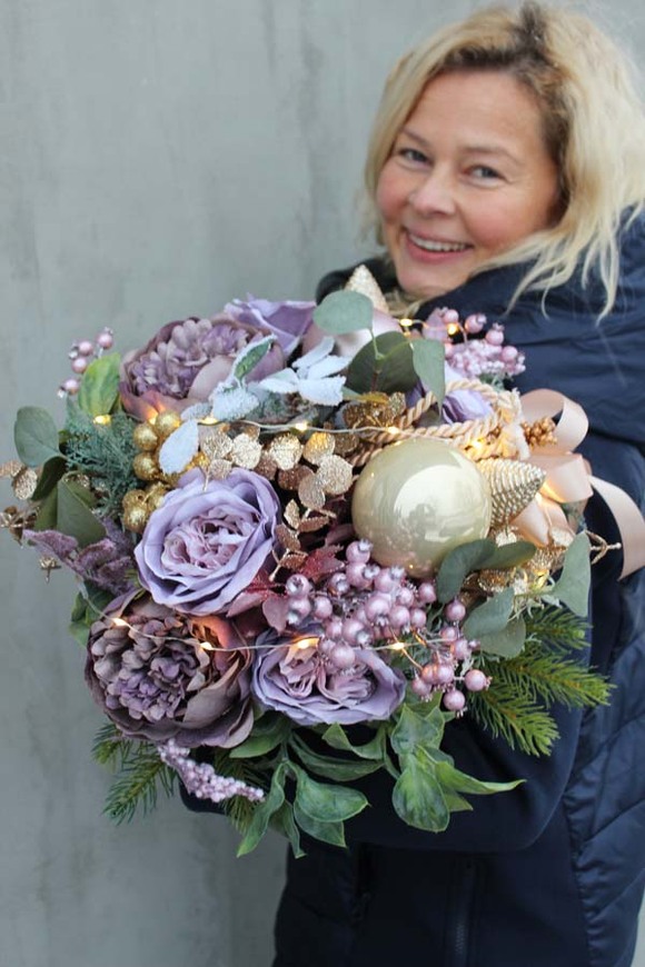 Fioletowa Zima, box świąteczny / stroik, wys.35cm 