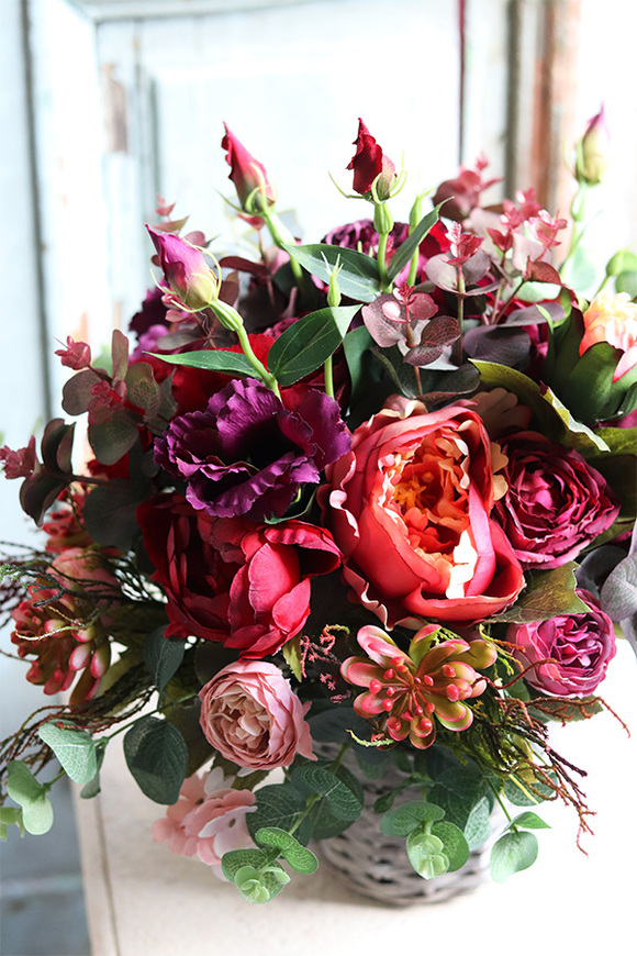 bogaty kosz z jesiennymi kwiatami, Jessica, wym. 46x45cm   