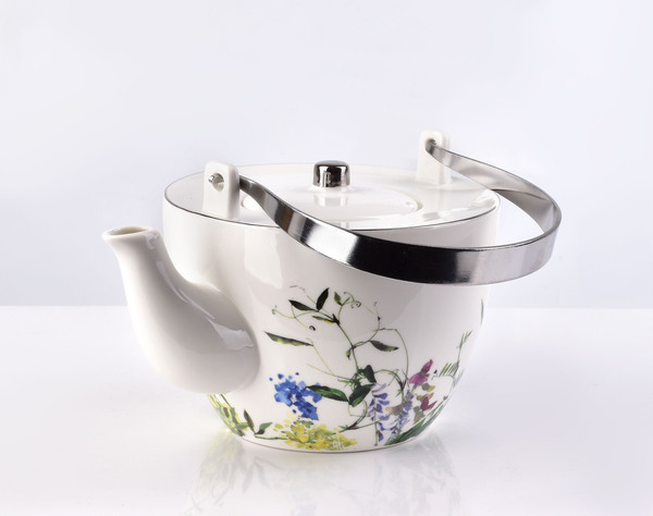 Novelty Garden, porcelanowy dzbanek ze wzorem i srebrnym rantem, poj.870ml