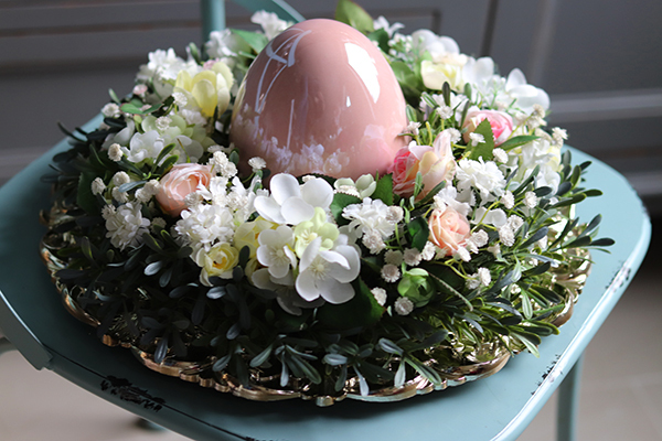 Easteria Allegra, wielkanocny stroik na talerzu z jajem, śr.33cm