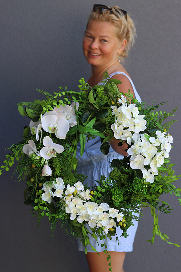 Delfina Orchidea, komplet dekoracji nagrobnych, bukiet + wieniec