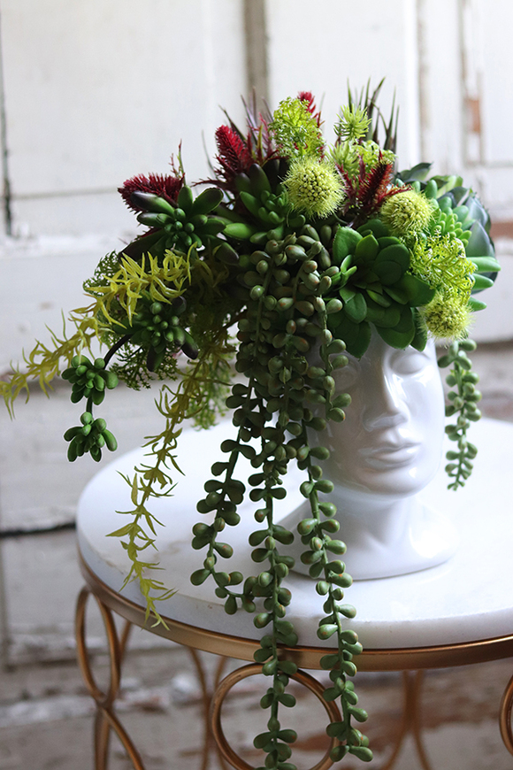 efektowna kompozycja sukulenty w głowie, Crazy Head White, wys.28cm