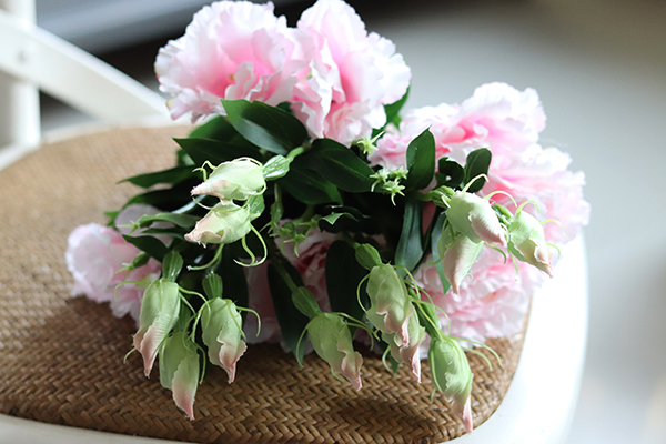 bukiet eustomy na piku, róż, 12szt. dł.47cm