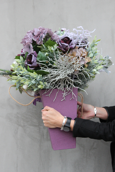 flowerbox świąteczny, Violet Glamour, wys.58cm