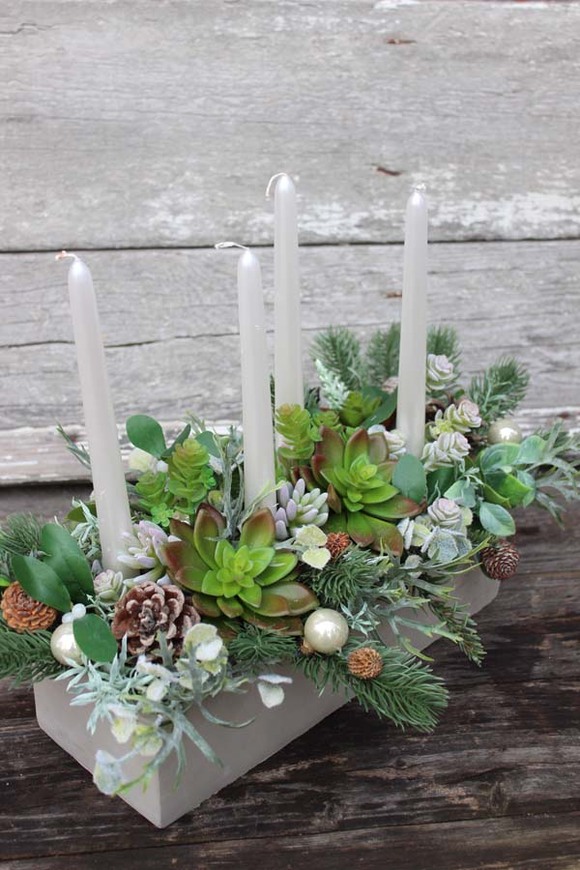 bożonarodzeniowy stroik / kompozycja z Sukulentami wys.35x46x25cm 