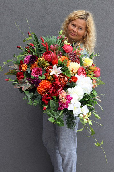 Jesienna Rewia, komplet barwnych dekoracji nagrobnych, wiązanka + bukiet