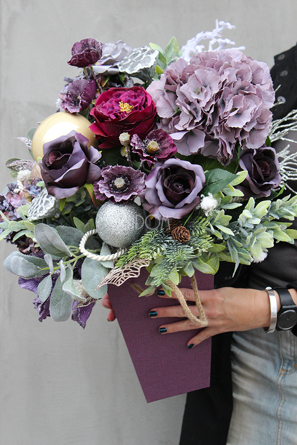 flowerbox świąteczny, Violet Glamour, wys.58cm 