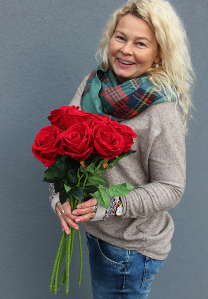 bukiet 9-ciu sztucznych czerwonych róż, Lenna, dł.50cm